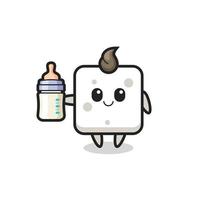 personnage de dessin animé de cube de sucre de bébé avec une bouteille de lait vecteur