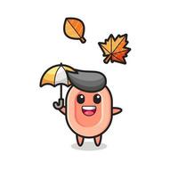 dessin animé du savon mignon tenant un parapluie en automne vecteur