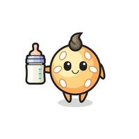personnage de dessin animé boule de sésame bébé avec bouteille de lait vecteur
