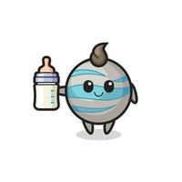 personnage de dessin animé planète bébé avec bouteille de lait vecteur