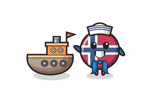 mascotte de personnage de l'insigne du drapeau norvégien en tant que marin vecteur