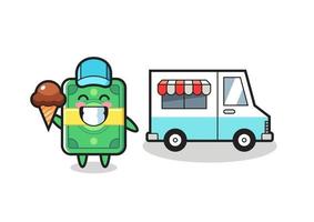 caricature de mascotte d'argent avec un camion de crème glacée vecteur