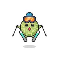 personnage de mascotte de fruit de melon en tant que joueur de ski vecteur
