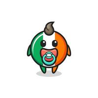 personnage de dessin animé d'insigne de drapeau d'irlande de bébé avec la tétine vecteur