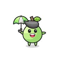 illustration mignonne de goyave tenant un parapluie vecteur