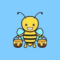 mignon, abeille, tenue, pot, de, miel, dessin animé, icône, illustration vecteur