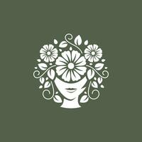 visage femmes silhouette botanique ornement logo vecteur