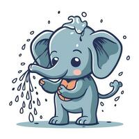 mignonne dessin animé l'éléphant la lessive le sien visage avec l'eau. vecteur illustration.