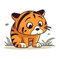 mignonne tigre séance sur le herbe. vecteur illustration dans dessin animé style.