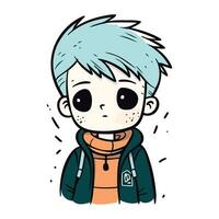 illustration de une garçon avec bleu cheveux portant une sweatshirt à capuche. vecteur