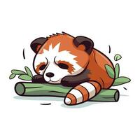 vecteur illustration de mignonne dessin animé rouge Panda en train de dormir sur le bambou.