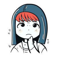 Jeune femme avec triste expression. vecteur illustration dans dessin animé bande dessinée style.