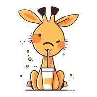 mignonne girafe en buvant lait. vecteur illustration dans dessin animé style.
