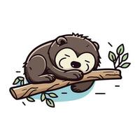 mignonne dessin animé Panda en train de dormir sur une branche. vecteur illustration.