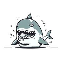 dessin animé requin avec ouvert bouche. vecteur illustration sur blanc Contexte.