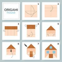 maison origami schème Didacticiel en mouvement modèle. origami pour enfants. étape par étape Comment à faire une mignonne origami bâtiment. vecteur illustration.
