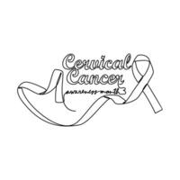 un continu ligne dessin de cervical cancer conscience mois avec blanc Contexte. conscience ruban conception dans Facile linéaire style. soins de santé et médical conception concept vecteur illustration.