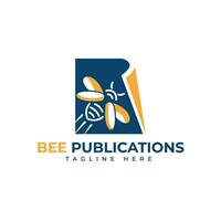 abeille publication logo conception concept avec abeille et papier vecteur