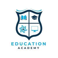éducation académie logo conception moderne et Facile concept avec technologie, ordinateur, livre, l'obtention du diplôme casquette, badge vecteur