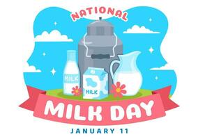 nationale Lait journée vecteur illustration sur 11 janvier avec les laits les boissons et vache pour affiche ou atterrissage page dans vacances fête dessin animé Contexte