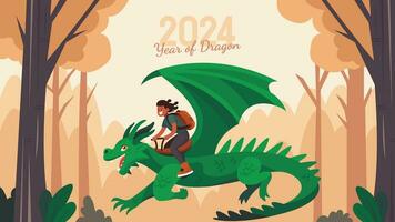 2024 chinois Nouveau année vert dragon vecteur illustration avec une vert dragon et gens engagé dans divers Activités parfait pour salutation cartes, affiches, bannières et plus.