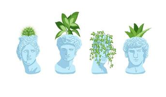 dessin animé Couleur Accueil les plantes dans statue têtes branché ensemble. vecteur
