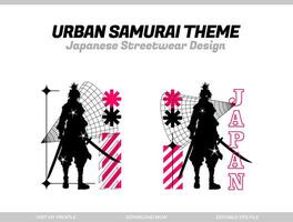 Urbain samouraï. samouraï vecteur silhouette pour conception T-shirt concept. Japonais vêtement de rue T-shirt conception. silhouette pour Japonais thème. samouraï vêtement de rue T-shirt. cyberpunk thème samouraï.