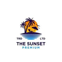 illustration de conception de logo de plage au coucher du soleil vecteur