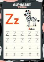 alphabet tracé feuille de travail modèle avec animal vecteur