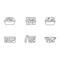 Ensemble d'icônes linéaires parfaites de pixel de récipients à salade en plastique vecteur