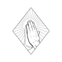 ancien rétro religion prier main avec sunburst pour tatouage conception illustration vecteur