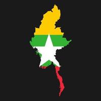 Carte du Myanmar silhouette avec drapeau sur fond noir vecteur