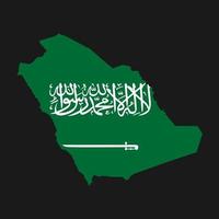 L'Arabie saoudite carte silhouette avec drapeau sur fond noir vecteur