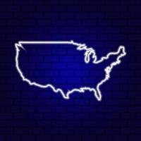 carte de silhouette au néon blanc des états-unis d'amérique vecteur