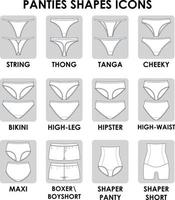 icônes de sous-vêtements de culottes. string string tanga effronté bikini hipster maxi vecteur