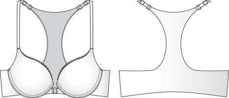 illustration technique de soutien-gorge x-back. croquis plat de sous-vêtements modifiable vecteur