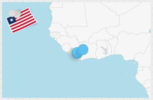 carte de Libéria avec une épinglé bleu broche. épinglé drapeau de Libéria. vecteur