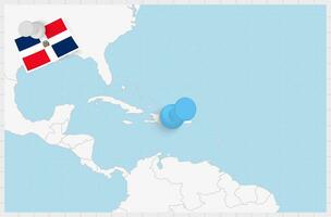 carte de dominicain république avec une épinglé bleu broche. épinglé drapeau de dominicain république. vecteur