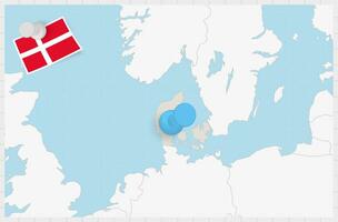 carte de Danemark avec une épinglé bleu broche. épinglé drapeau de Danemark. vecteur