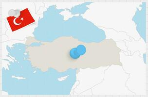 carte de dinde avec une épinglé bleu broche. épinglé drapeau de Turquie. vecteur