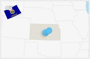 carte de Kansas avec une épinglé bleu broche. épinglé drapeau de Kansas. vecteur