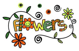 fleurs dessinés à la main doodle texte titre lettrage vecteur