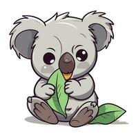 mignonne koala avec feuilles sur une blanc Contexte. vecteur illustration