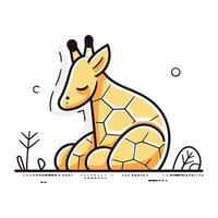 girafe séance sur le sol. vecteur illustration dans plat style.