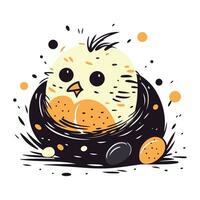 mignonne poulet dans une nid avec des œufs. vecteur illustration dans dessin animé style.