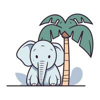 mignonne l'éléphant avec paume arbre. vecteur illustration dans dessin animé style.