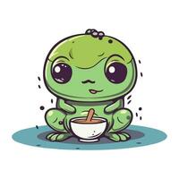 mignonne peu grenouille avec une tasse de café. vecteur illustration.