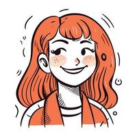 mignonne dessin animé fille avec rouge cheveux et taches de rousseur. vecteur illustration.