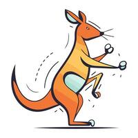 kangourou. dessin animé illustration de une kangourou en jouant criquet. vecteur