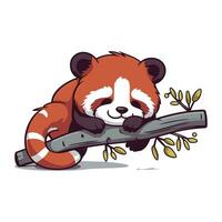 mignonne rouge Panda dort sur une branche. vecteur illustration.